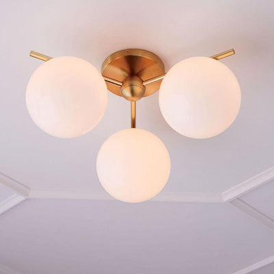 Contemporary Nordic Ball Branch Iron Copper Glass 3/6 Light Semi-Flush Mount Ceiling Light For Living Room