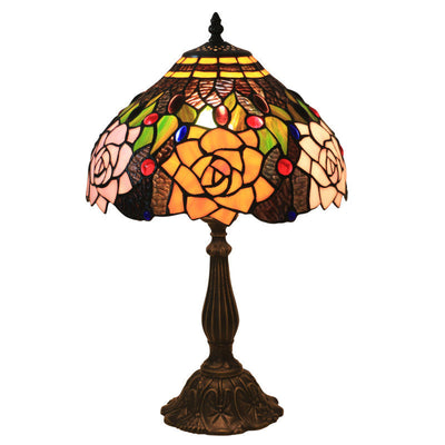 Traditional Tiffany Bloom Floral Stained Glass 1 - Light Table Lamp For Bedroom