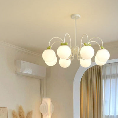 Modern Minimalist Cream Bow Round Ball Hardware Glass 4/5/6/8 Light Chandelier For Living Room