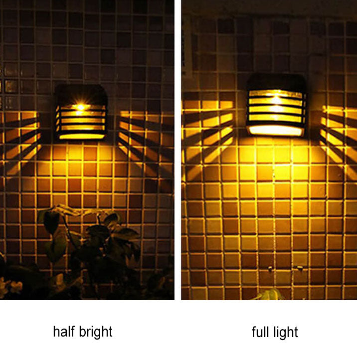 Outdoor Solar Square Striped Cage LED Waterproof Wall Sconce Lamp