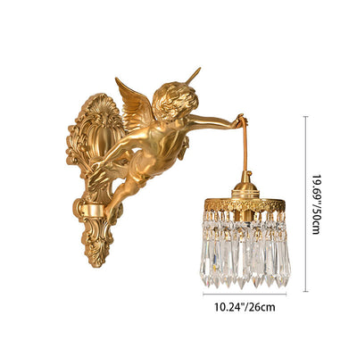 French Light Luxury Crystal Brass Flower Angel Shape 1-Light Wall Sconce Lamp