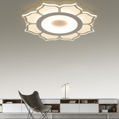 Modern Minimalist Lotus Round Iron Acrylic LED Flush Mount Ceiling Light For Bedroom