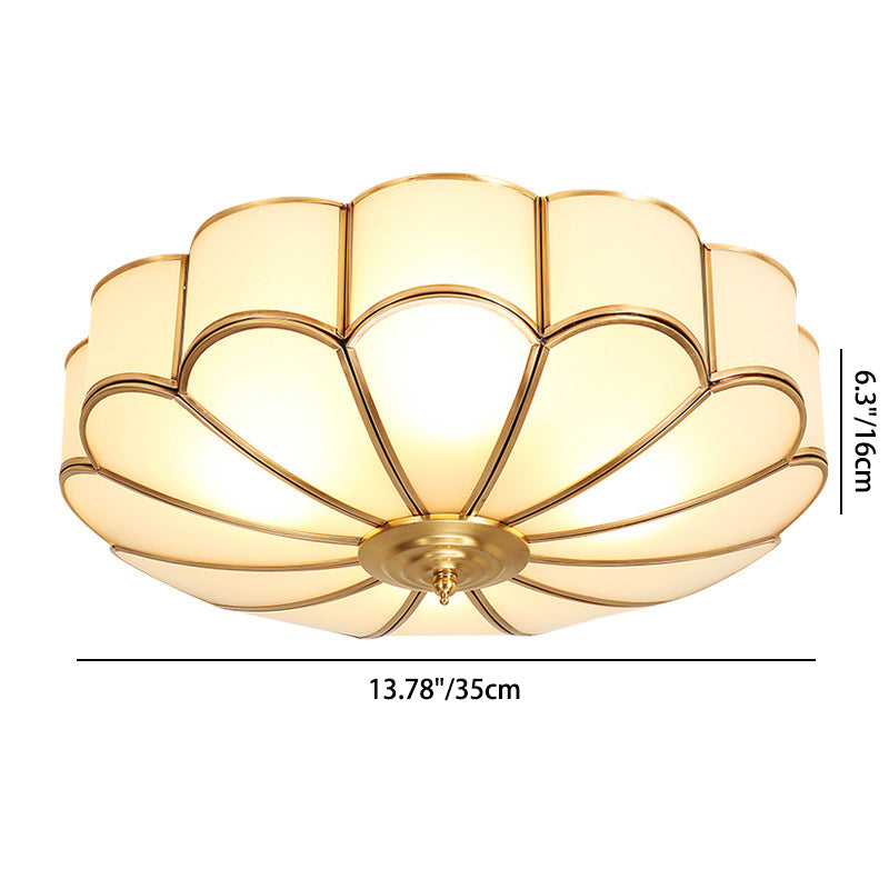 Contemporary Luxury Flower Copper Glass 3/4/6 Light Flush Mount Ceiling Light For Living Room