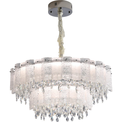 Traditional French Round Ripple Metal Crystal Glass LED Chandeliers For Living Room