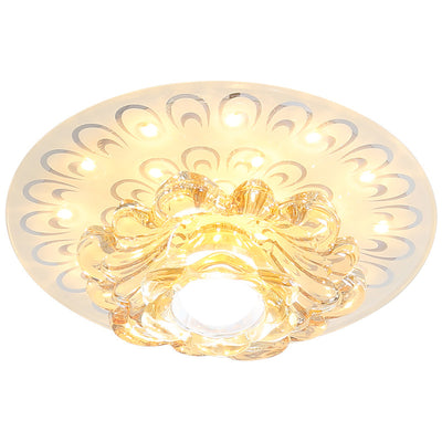 Modern Luxury Crystal Glass Round Flower LED Flush Mount Ceiling Light For Hallway