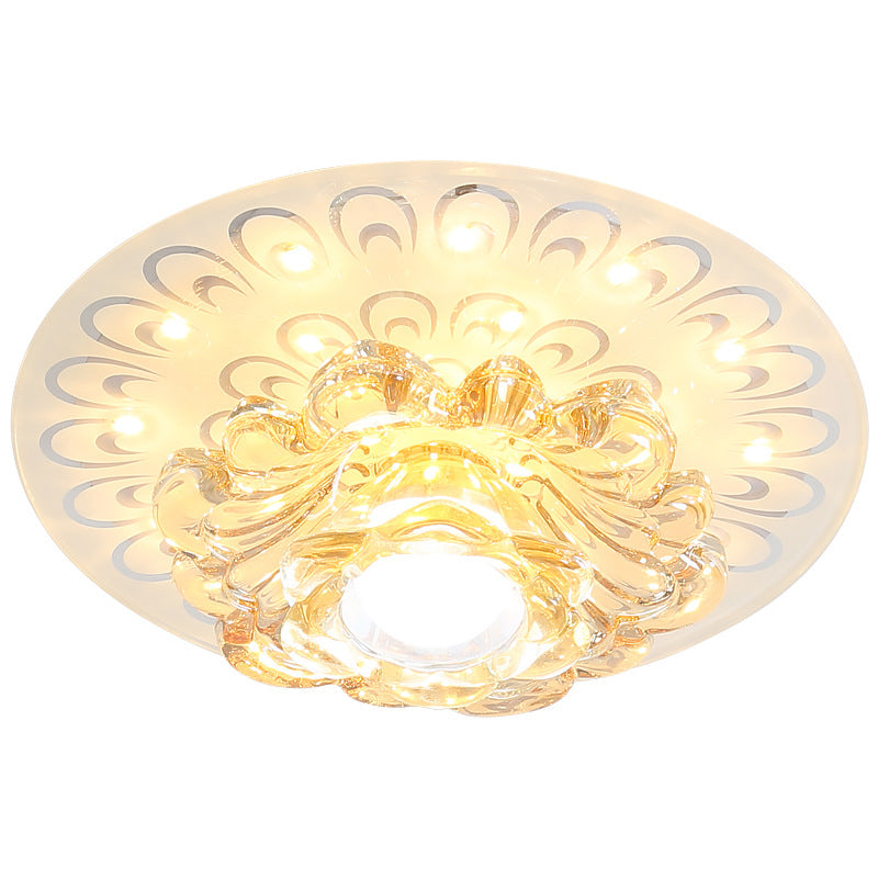 Modern Luxury Crystal Glass Round Flower LED Flush Mount Ceiling Light For Hallway