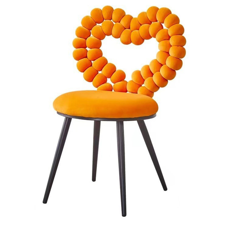 Contemporary Scandinavian Velvet Sponge Metal Heart Ball Round Vanity Stool Backrest For Bedroom