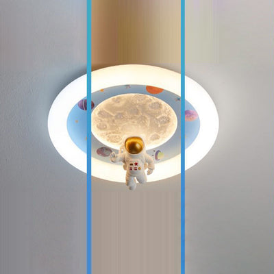 Modern Art Deco Kids Iron Resin Acrylic Round Moon Astronaut LED Flush Mount Ceiling Light For Bedroom