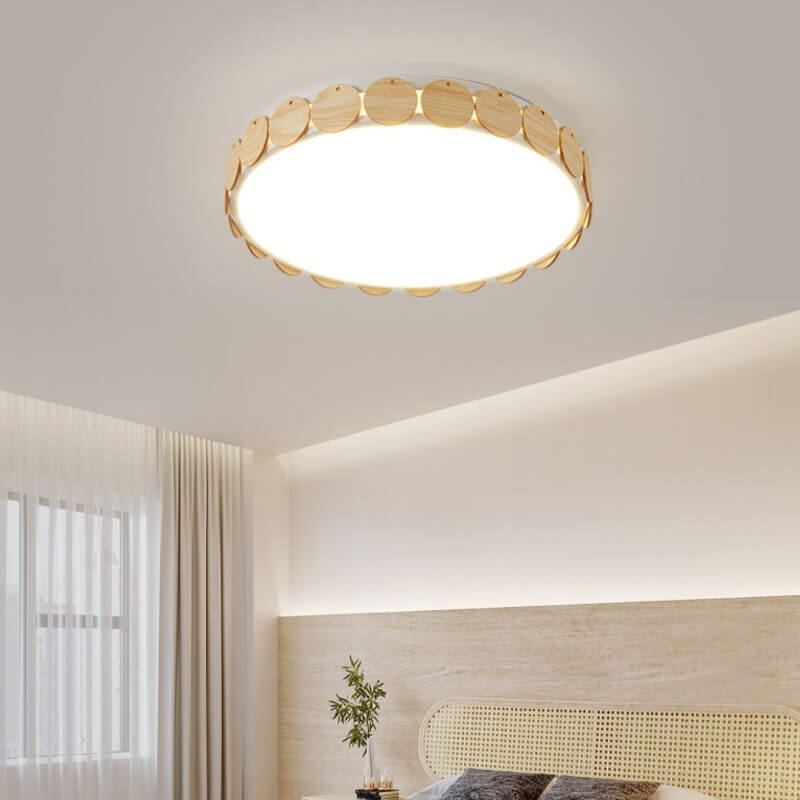 Modern Minimalist Wooden Round Edge Acrylic LED Flush Mount Ceiling Light