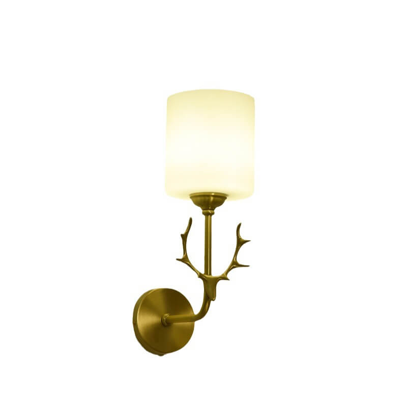 Contemporary Scandinavian Glass Cylinder Antler Copper 1-Light Wall Sconce Lamp For Living Room