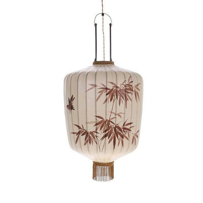 Traditional Chinese Bamboo Pattern Fabric Lantern Shade 1-Light Pendant Light For Dining Room