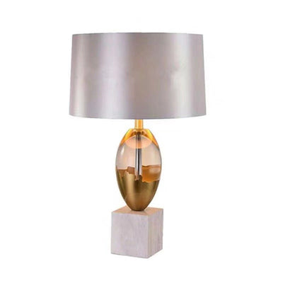 Modern Art Deco Fabric Crystal Marble Base 1-Light Table Lamp For Bedroom