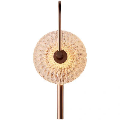 French Light Luxury Copper Water Pattern Glass Round LED Wall Sconce Lamp