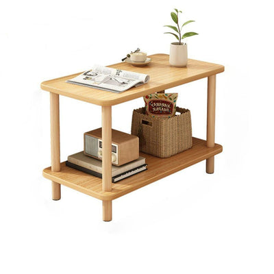 Traditional Japanese Wood Rectangular End Table 3-Tier For Living Room