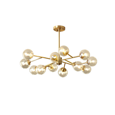 Modern Mid-century Brass Frame Molecular Glass Ball Shade 6/9/12/15-Light Chandelier For Living Room