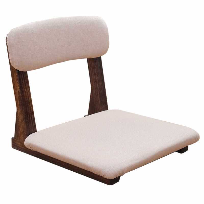 Traditional Japanese Square Paulownia Wood Cotton Linen Chair Tatami Backrest For Entertainment Room