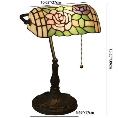 Traditional Tiffany Half Cylinder Rose Zinc Alloy Glass 1-Light Table Lamp For Bedroom