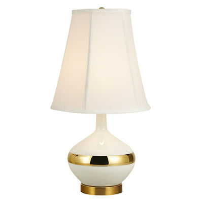 European Light Luxury Pleated Fabric Cone Ceramic Round Base 1-Light Table Lamp