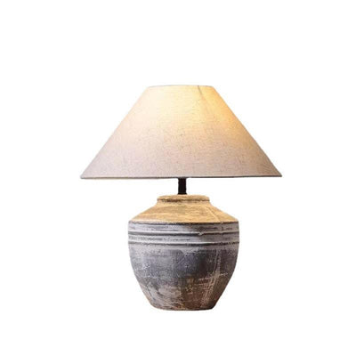 Traditional Vintage Handmade Ceramic Fabric Pot Conic 1-Light Table Lamp For Bedside