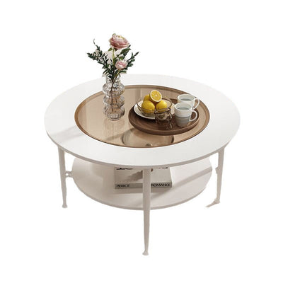 Contemporary Scandinavian Round Glass Marble Stainless Steel End Table 2-Tier For Living Room