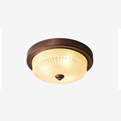 Contemporary Retro Glass Iron Round Frosted Stripe 2/3/4 Light Flush Mount Ceiling Light For Living Room