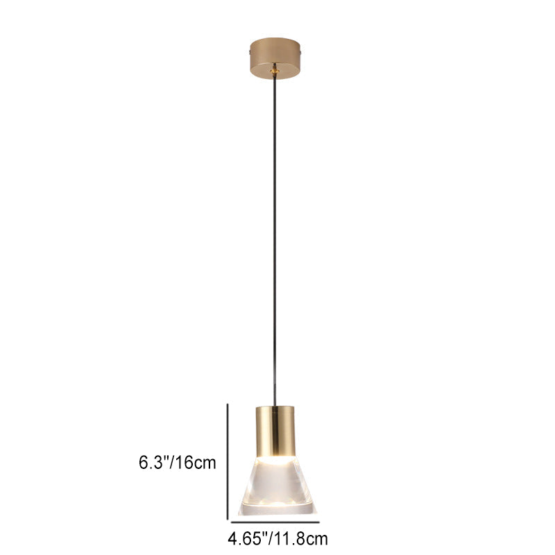 Contemporary Nordic Full Copper Acrylic Semi-Conical LED Pendant Light For Bedroom