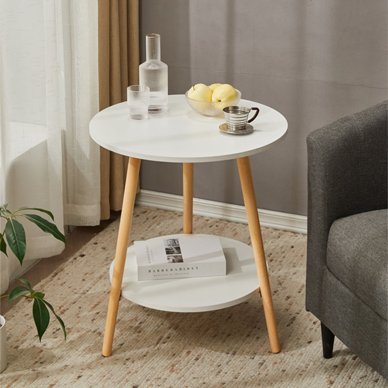 Modern Simplicity Round Wood Grain Board Top End Table 2-Tier For Living Room