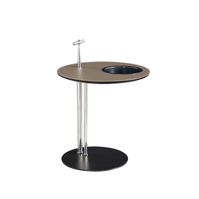 Modern Minimalist Round Saddle Leather Stainless Steel Carbon Steel Side Table Storage For Living Room