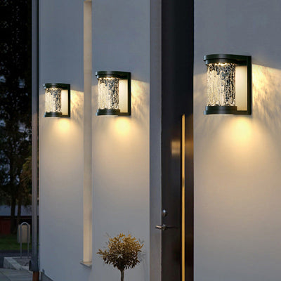 Modern Luxury Waterproof Solar Stainless Steel Glass Cylinder LED Wall Sconce Lamp For Outdoor Patio