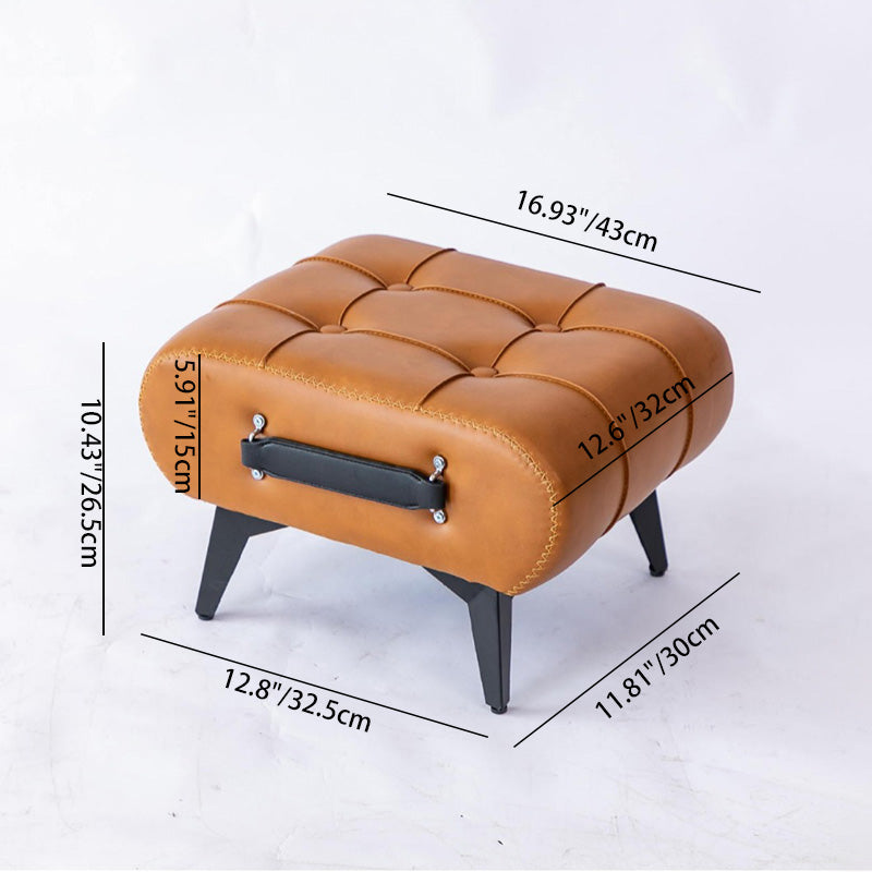 Modern Luxury Rectangular Square Leather Alloy Low Stool For Living Room