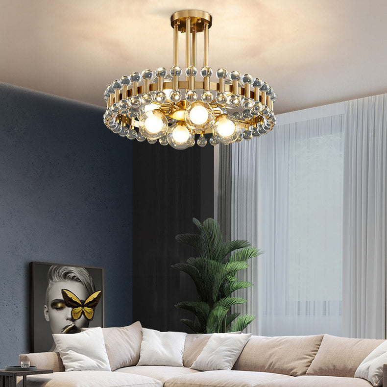 Modern Luxury Gold Finish Frame Colorful Glass Shade 6/8/10-Light Chandelier For Living Room