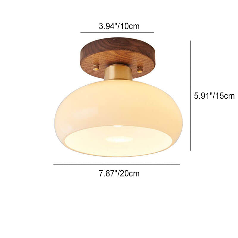 Creative Vintage Walnut Brass Round 1-Light Semi-Flush Mount Ceiling Light