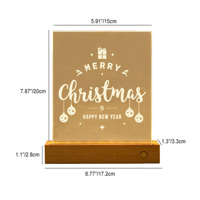 Modern Christmas Rectangular Acrylic Plate Solid Wood USB LED Table Lamp