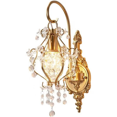 French Luxury Brass Decorative Water Drop Crystal 1-Light Wall Sconce Lamp