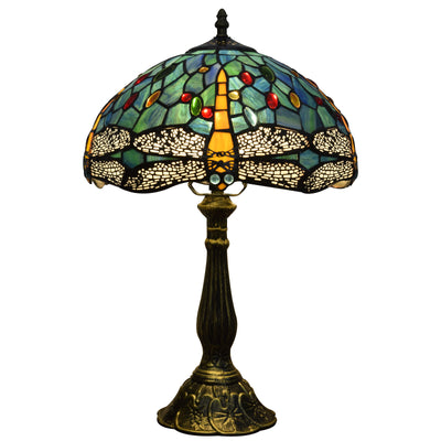 Traditional Tiffany Aluminum Alloy Glass Dome Dragonfly 1-Light Table Lamp For Bedroom