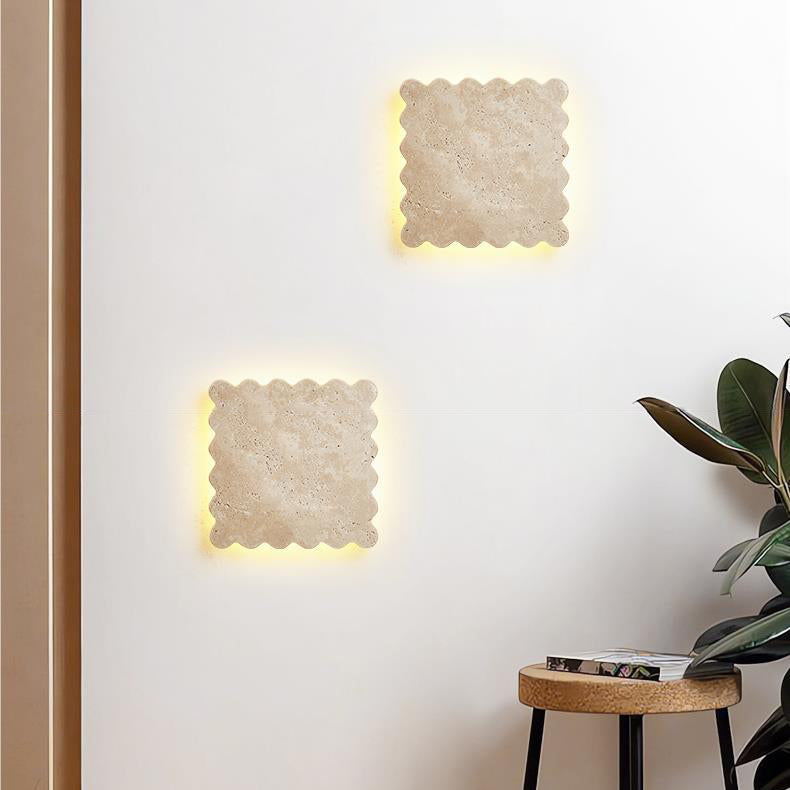 Traditional Japanese Yellow Travertine Corrugated Square LED Wall Sconce Lamp For Living Room