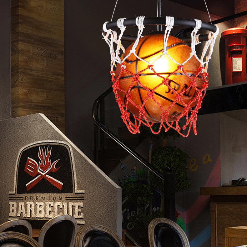 Modern Creative Basketball Iron Glass Mesh Rope 1-Light Pendant Light