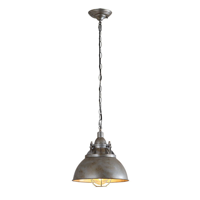 Luz colgante de 1 luz con pantalla semicircular de aluminio gris envejecido retro industrial contemporáneo para sala de entretenimiento 