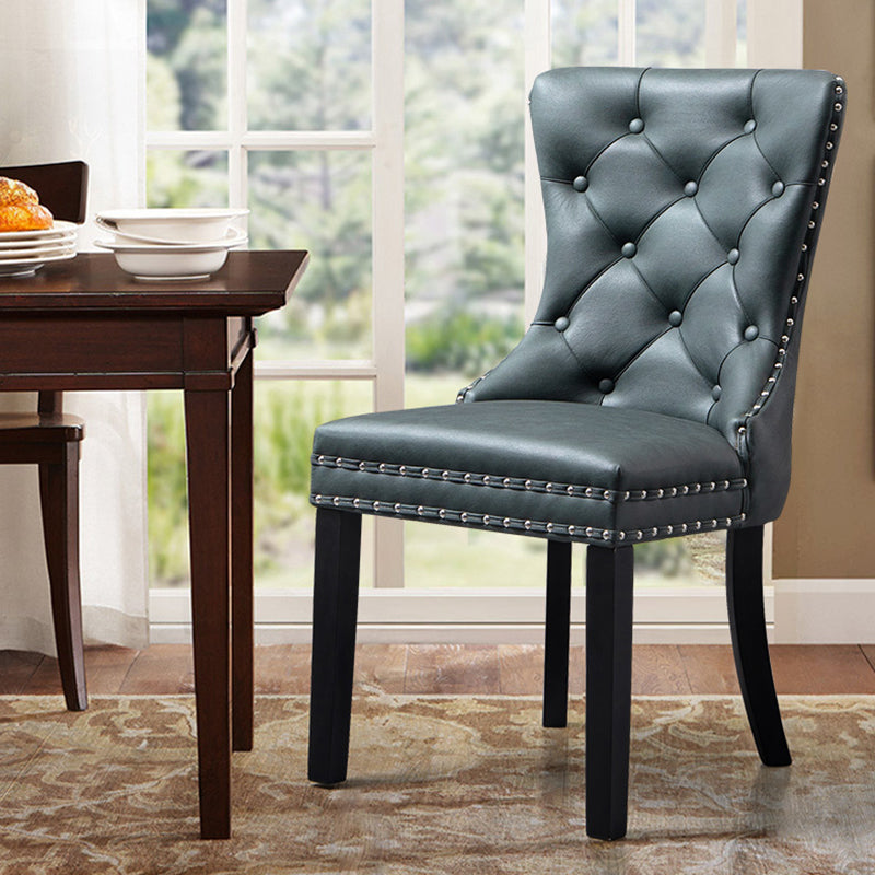 Traditional European Fabric Upholstered Square Dining Chair Tufted Backrest For Dining Room