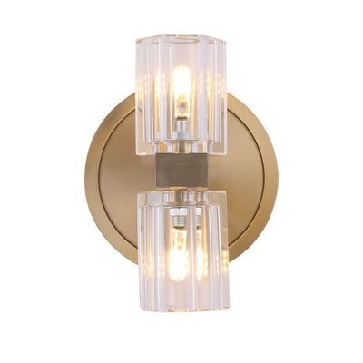 Modern Luxury Crystal Cylindrical Copper 2-Light Wall Sconce Lamp