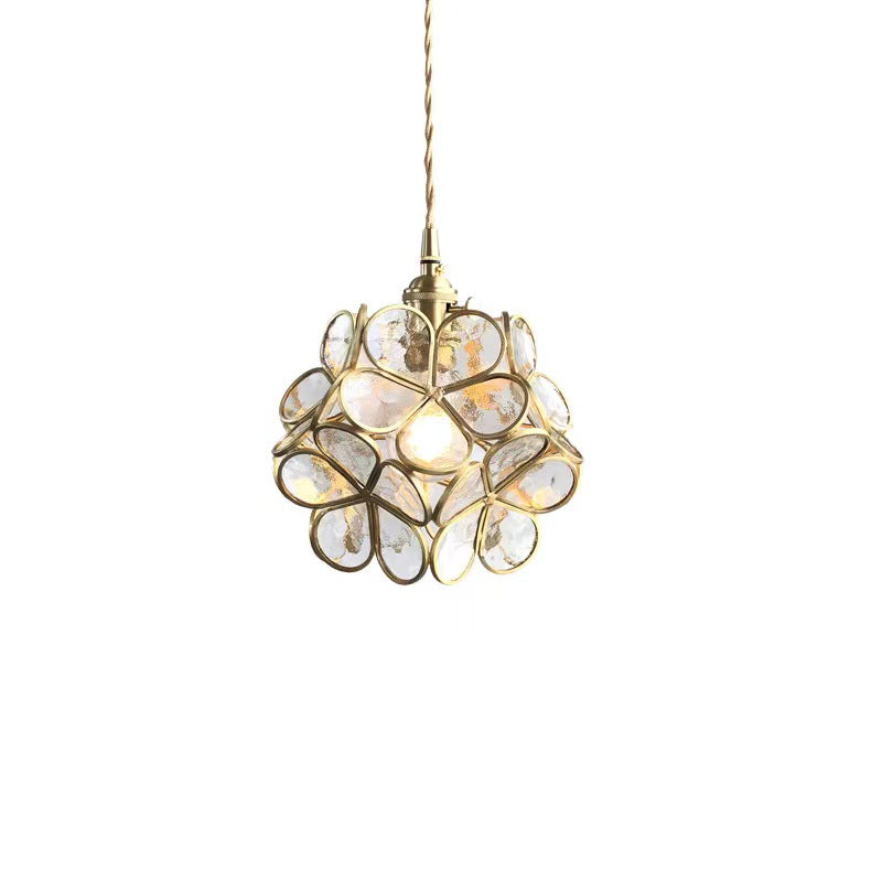 Modern Art Deco Brass Petal Glass Shade 1-Light Pendant Light For Living Room