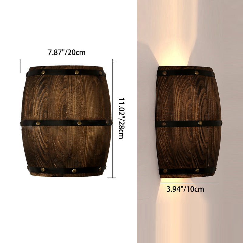 Traditional Rustic Wood Wine Barrel Design 1-Light Wall Sconce Lamp For Dining Room