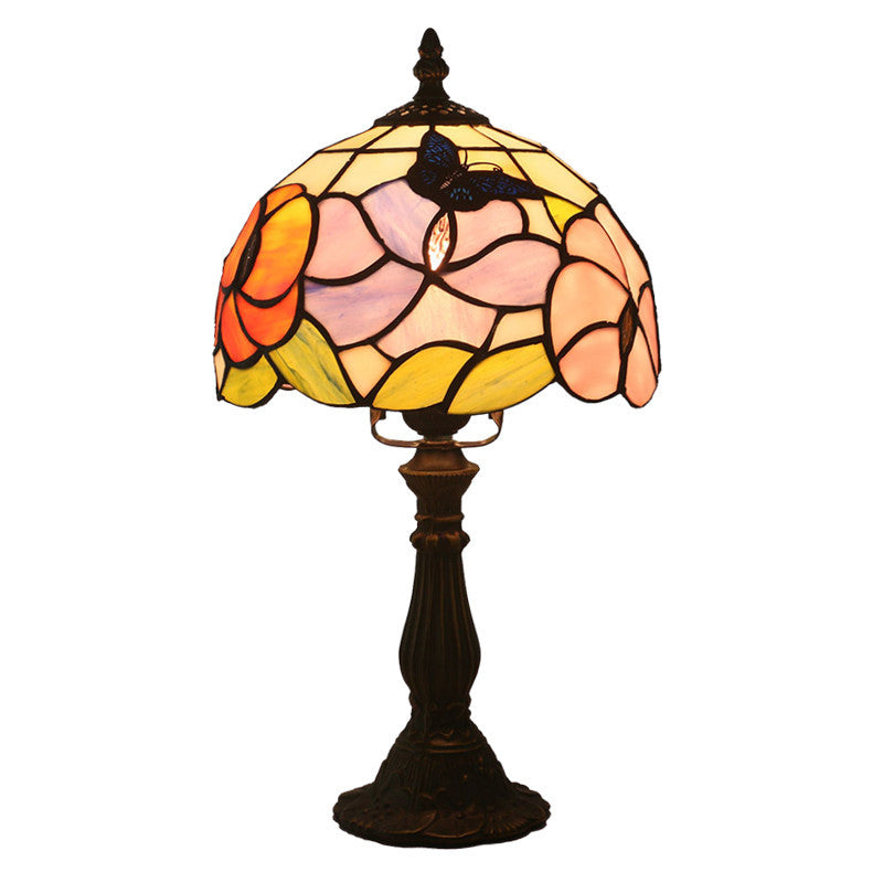 Traditional Tiffany Dome Flower Zinc Alloy Glass 1-Light Table Lamp For Bedside