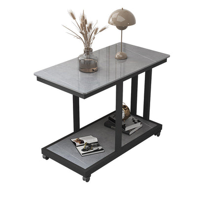 Modern Simplicity Rectangular Slab Steel End Table 2-Tier Movable For Living Room