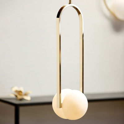 Danish Creative Milky White Glass Ball Gold-Finished Frame 2-Light Pendant Light