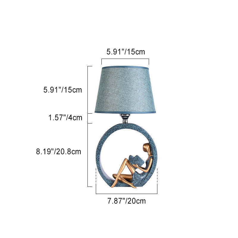 Contemporary Creative Round Girl Boy Resin Fabric 1-Light Table Lamp For Living Room