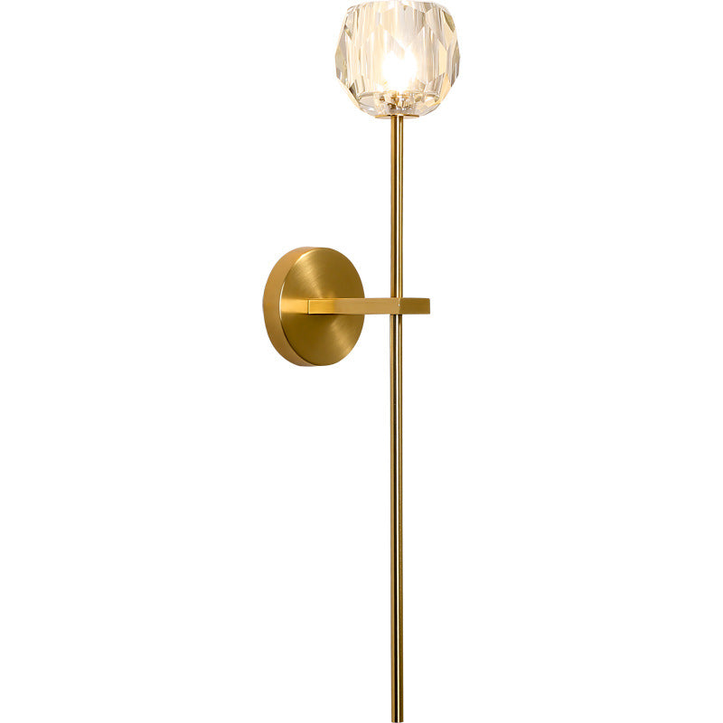 Modern Mid-Century Crystal Ball Iron Straight Pole 1-Light Wall Sconce Lamp For Living Room