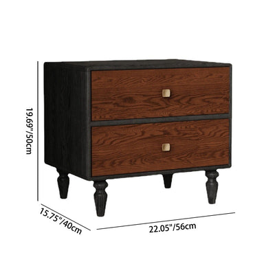 Contemporary Retro Rectangular Wood Grain Metal Nightstand 2-Drawer For Bedroom