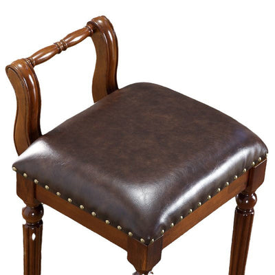 Traditional European Square Tufted Leather Upholstered Vanity Stool Low Back For Bedroom