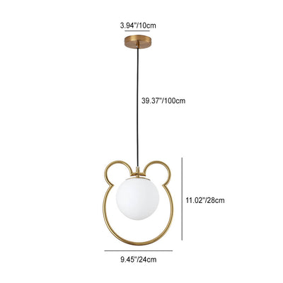 Contemporary Creative Mouse Iron Frame Globe Glass Shade 1-Light Pendant Light For Bedroom